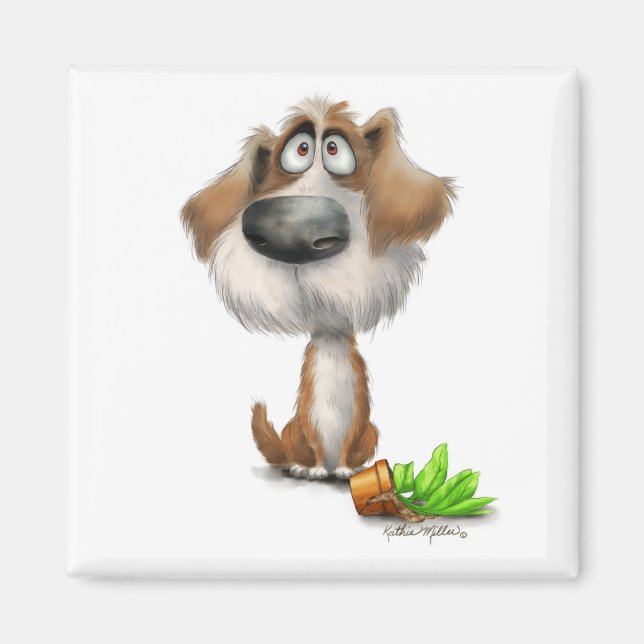 Íman Adorável Desenho Animado de Cachorro Desgrenhado C (Frente)
