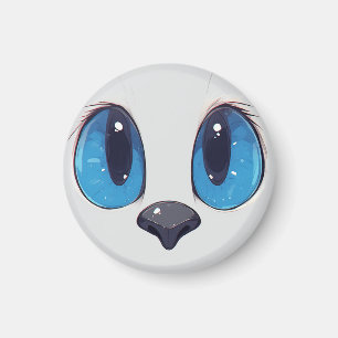 Íman Adorável Desenho de Gato Kawaii com Olhos Azuis