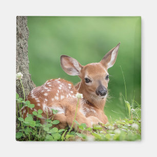 Íman Adorável Fawn deitado debaixo de uma árvore