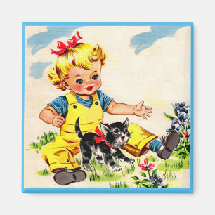 Íman adorável garotinha com adorável gatinha