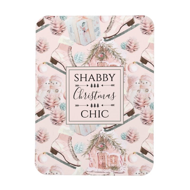 Íman Adorável padrão de Natal cor-de-rosa Chique (Vertical)