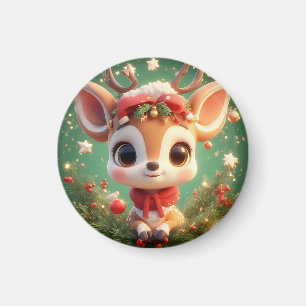 Íman Adorável Veado de Desenho Animado em um Natal Fest