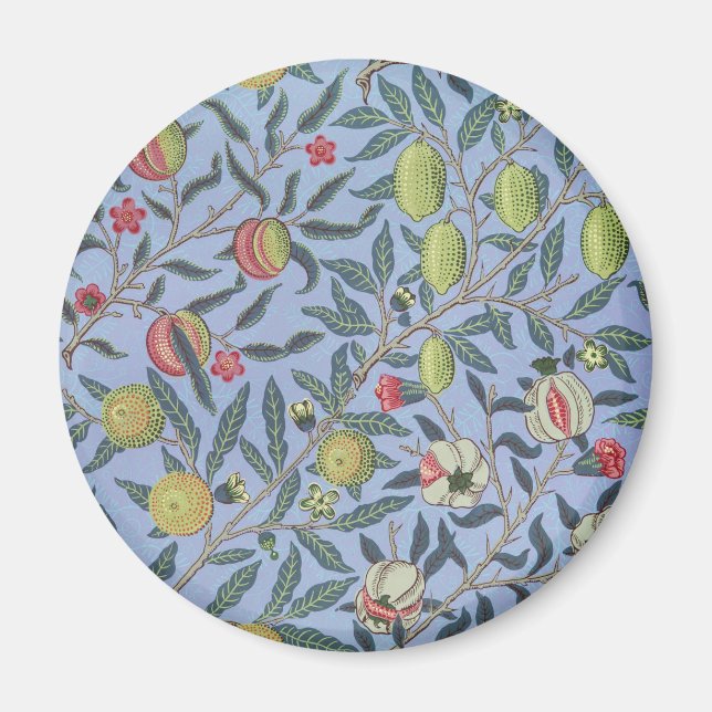 Íman Adorno de Romã de Fruta William Morris Azul (Frente)