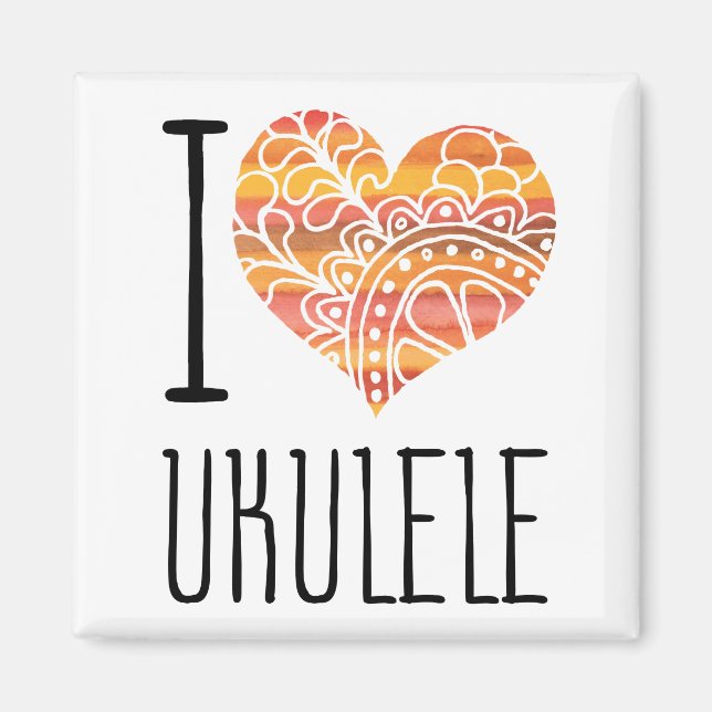 Íman Adoro Ukulele Orange Mandala Heart (Frente)