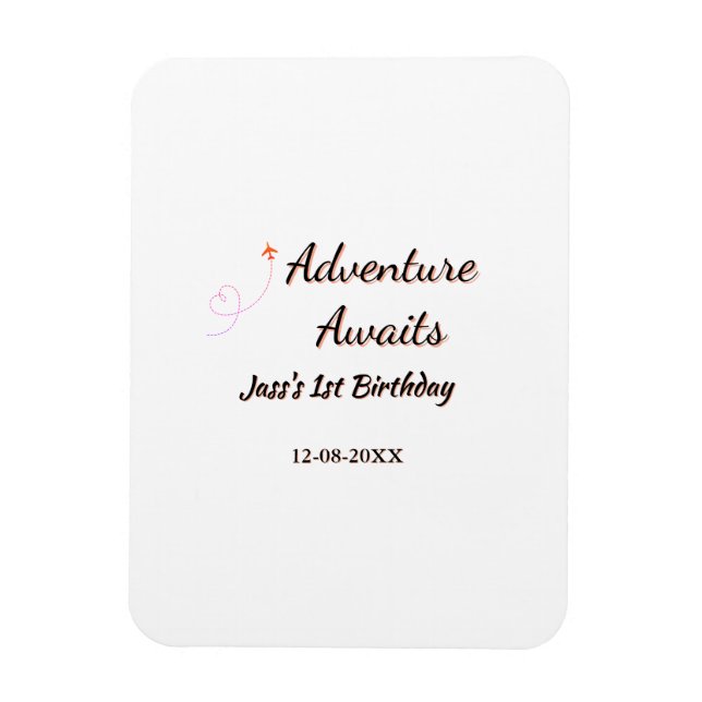 Íman Adventure awaits 1st birthday name date planeretro (Vertical)