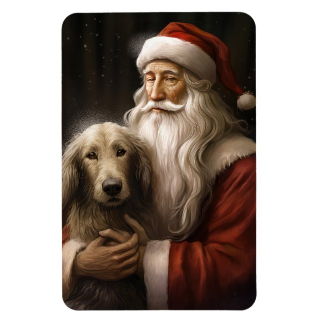 Íman Afghan Hound com Papai Noel Natal Festivo (Vertical)