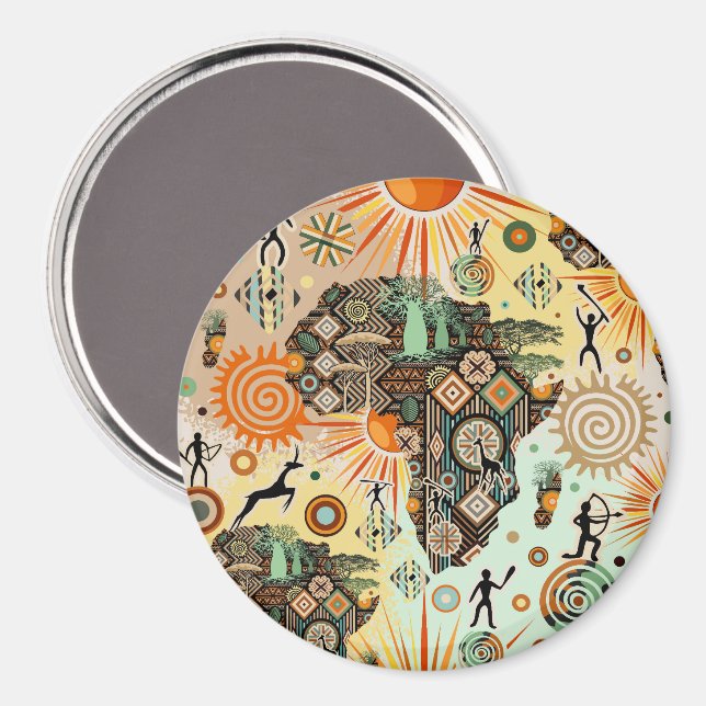 Íman Africa Map Decorative Tribal Elements Pattern (Front/Back)