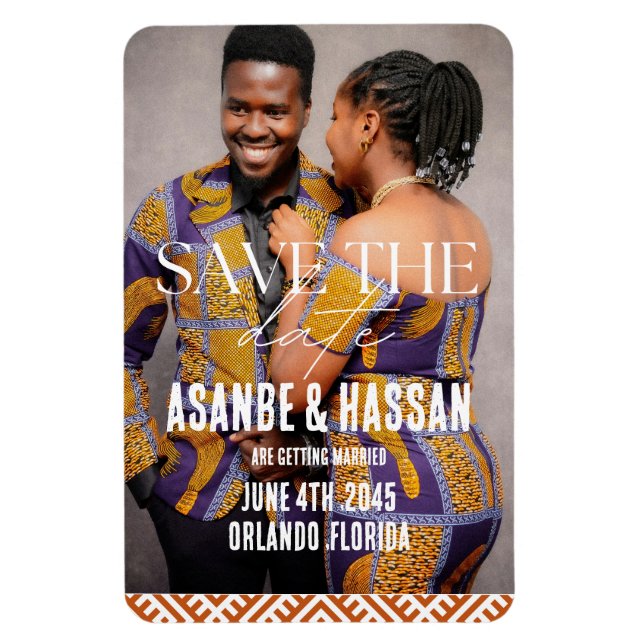 Íman African Print with Photo Wedding Save the Date  (Vertical)