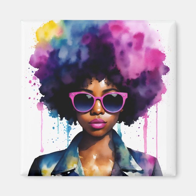 Íman Afro-Arco-Íris Cabelo Negro Mulher-Sol (Frente)