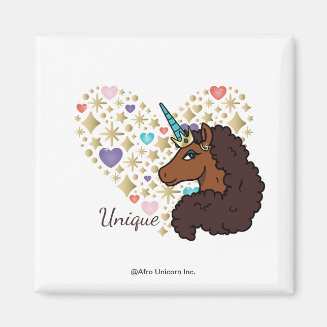 Íman Afro Unicorn | Design de Coração Único (Frente)