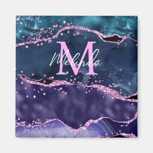 Íman Ágata Oceânica Brilhante Azul Marinho e Roxo