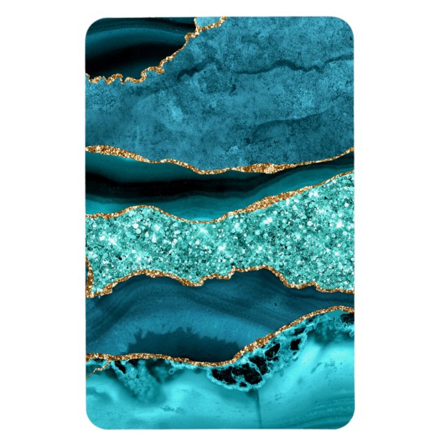 Íman Agate Teal Blue Glitter Marble Aqua Turquoise (Vertical)