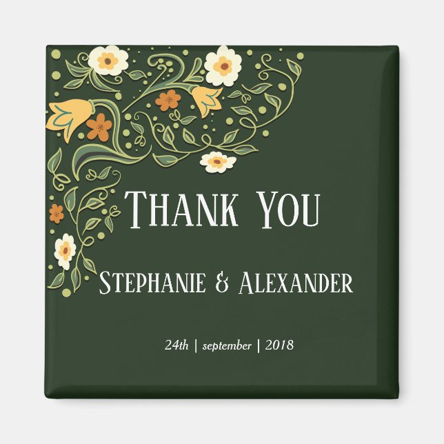 Íman Agradecimento de Casamento Floral Verde (Frente)