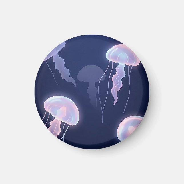 Íman Água-viva Iridescente Glowing Azul Profundo Rosa  (Frente)