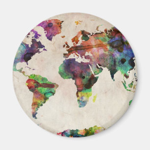 Íman Aguarela urbana do mapa do mundo
