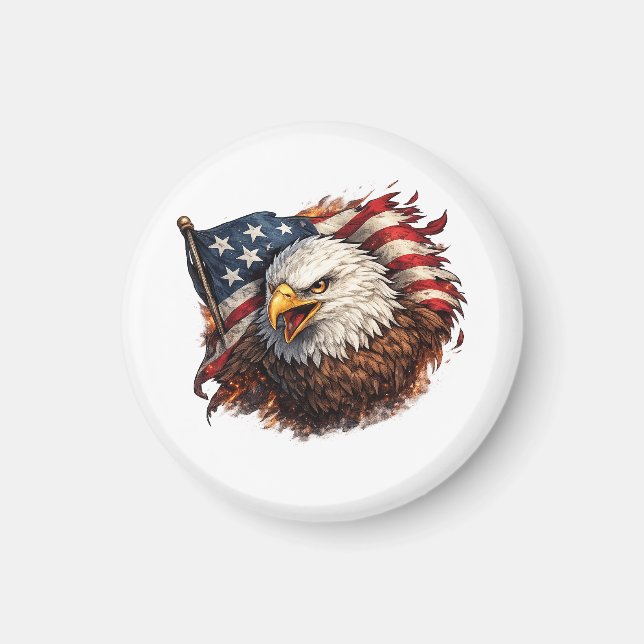 Íman Águia Americana Feroz – Design Patriótico Poderoso (Frente)