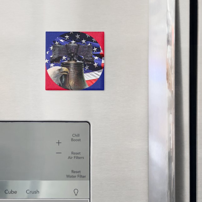 Íman Águia Bald Americana, Bell e Bandeira (In Situ (Fridge))
