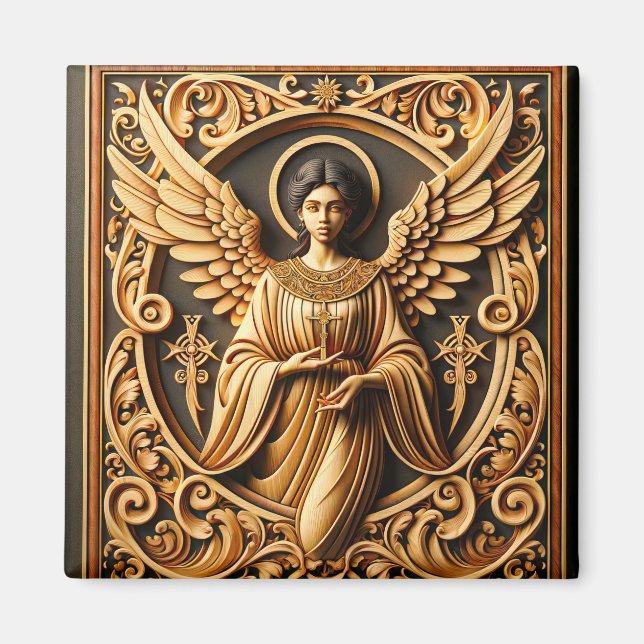 Íman AI Belo Anjo de Madeira (Frente)