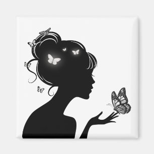 Íman Aimant La femme papillons blancs