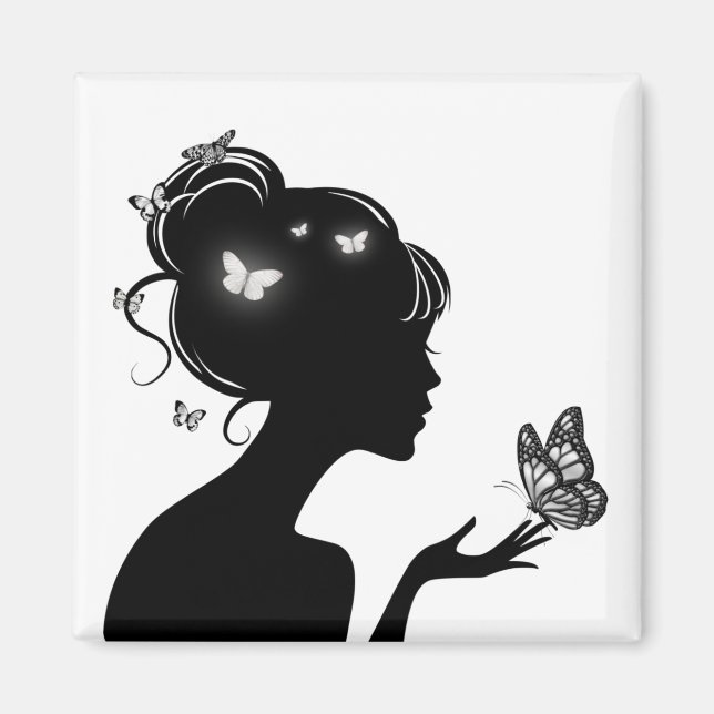 Íman Aimant La femme papillons blancs (Frente)