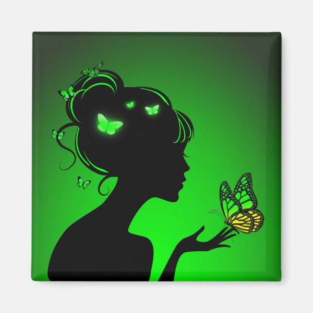 Íman Aimant La femme papillons verts (Frente)