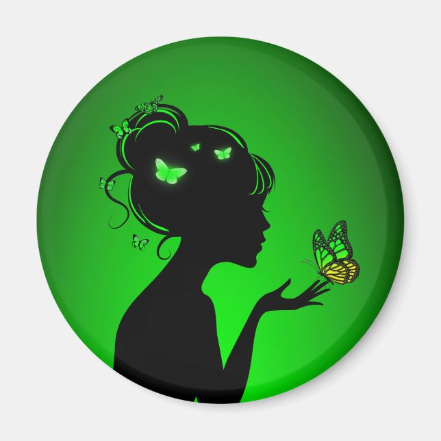 Íman Aimant La femme papillons verts (Frente)
