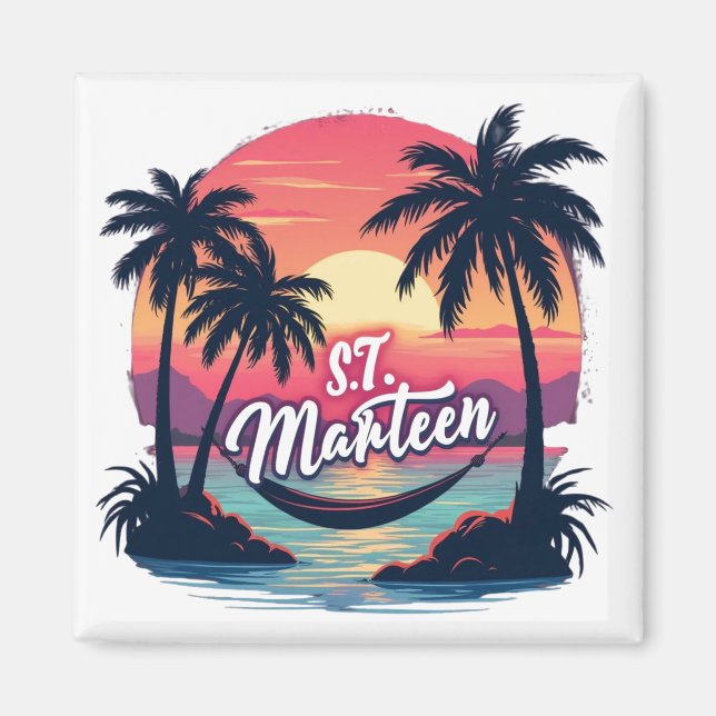Íman Aimant St. Marteen – Coucher de soleil et hamac tr (Frente)