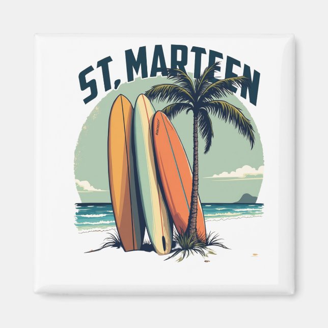 Íman Aimant St. Marteen – Surfboards et plage rétro (Frente)