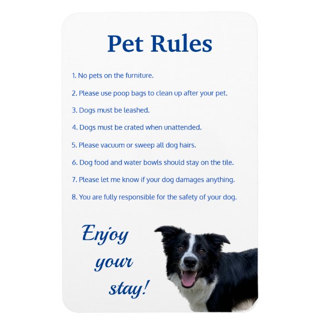 Íman Airbnb Vrbo Pet Rules Sign Modelo Home Magnet (Vertical)