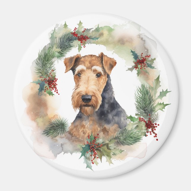 Íman Airedale Festivo Fretal Da Fome De Natal (Frente)