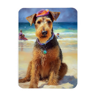 Íman Airedale on Beach, presente de verão para amantes