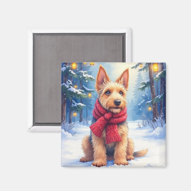 Íman Airedale Terrier Aguarela Natal Nevado (Front/Back)