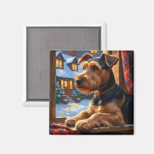 Íman Airedale Terrier Com Luzes De Natal Feriado