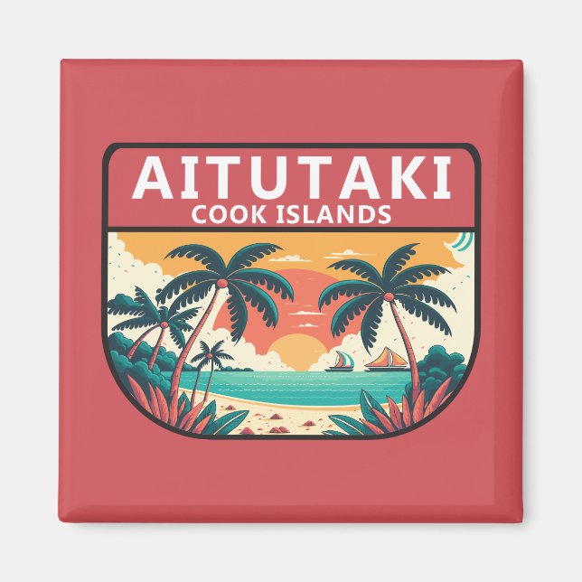 Íman Aitutaki Cook Islands Retro Emblem (Frente)