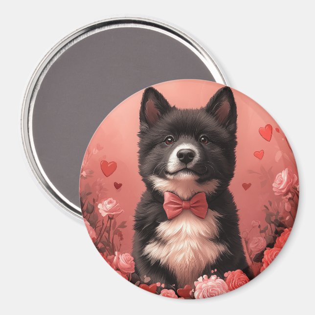 Íman Akita Americano com Rosas - Dia dos Namorados (Front/Back)