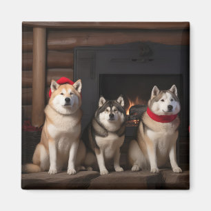 Íman Akita ao lado da Lareira Natal
