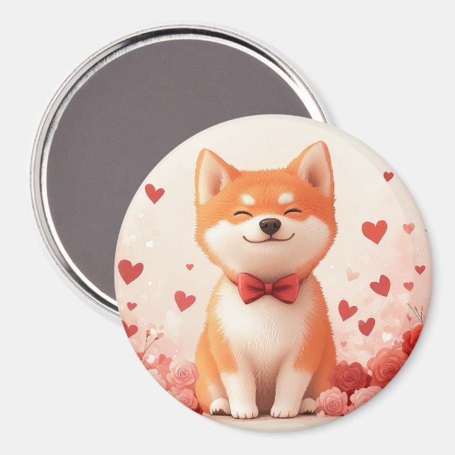Íman Akita com Rosas - Dia dos Namorados  (Front/Back)