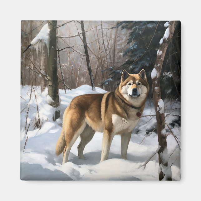 Íman Akita Deixe Nevar Natal (Frente)