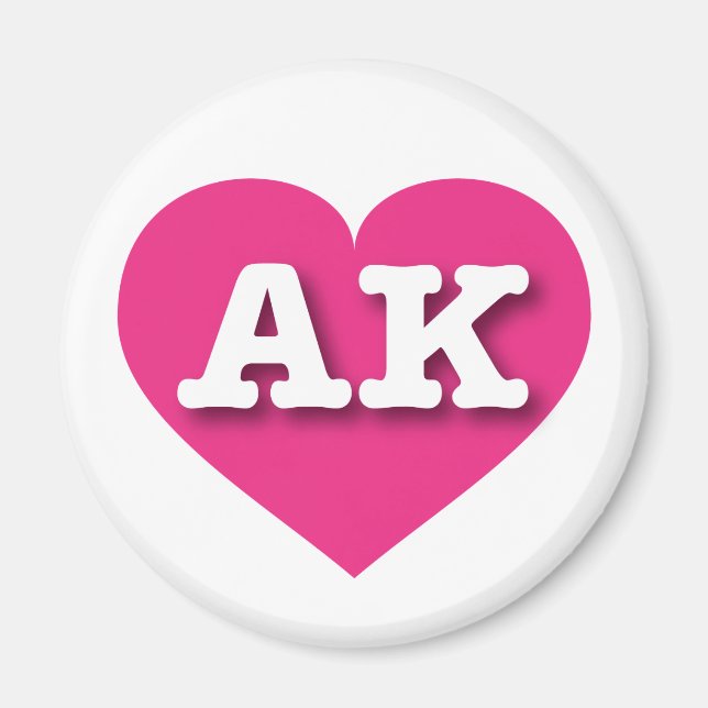 Íman Alaska Hot Pink Heart - Eu amo AK (Frente)