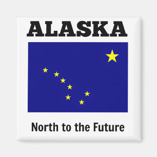 Íman Alaska state flag, labeled with state motto