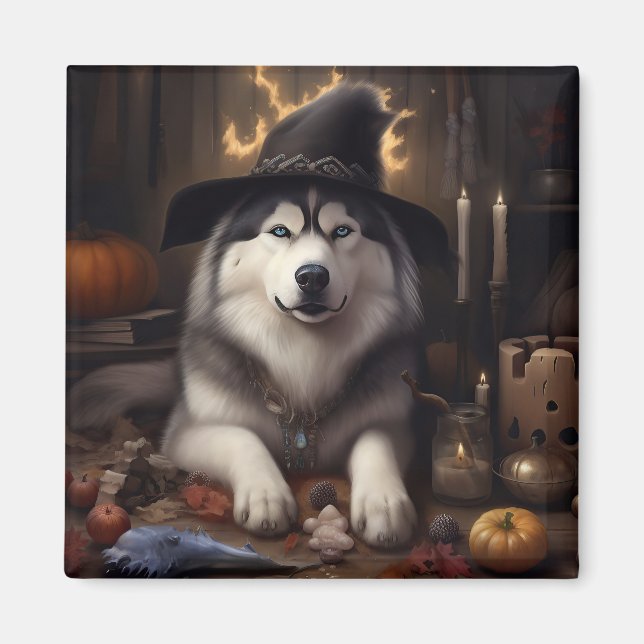 Íman Alaskan Malamute Pumpkins Halloween Scary (Frente)