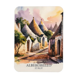 Íman Alberobello Italy lTrulli Village Watercolor Retro