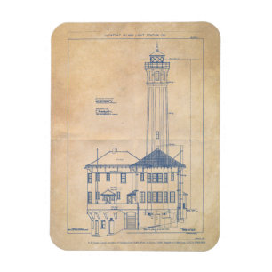 Íman Alcatraz Island Lighthouse Vintage Blueprint