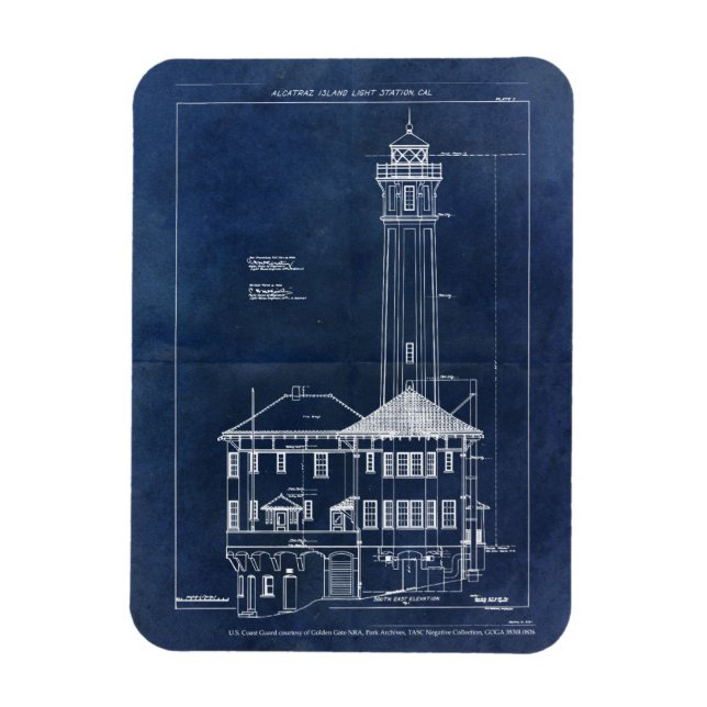 Íman Alcatraz Island Lighthouse Vintage Blueprint (Vertical)