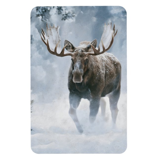 Íman Alce Macho Caminhando pela Neve Boreal (Vertical)