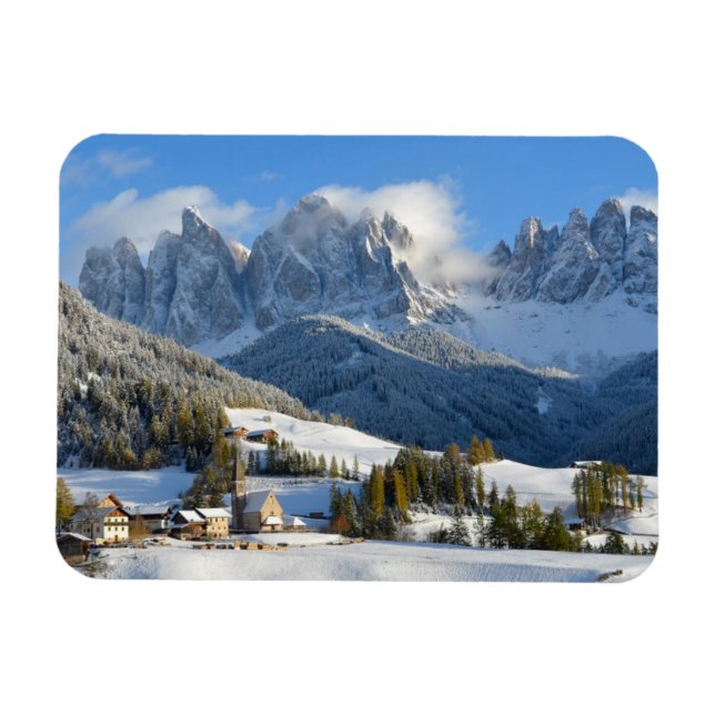 Íman Aldeia de Dolomites em ímã retangular de inverno (Horizontal)