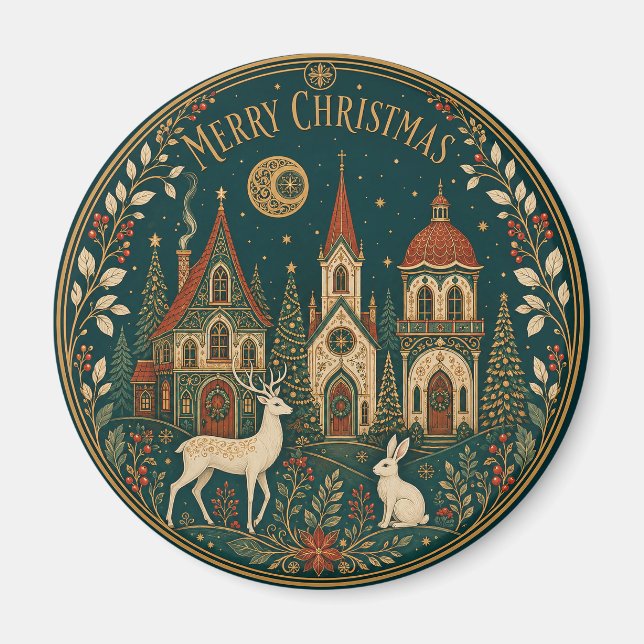 Íman Aldeia Encantada de Natal Dourada (Frente)