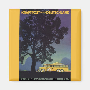 Íman Alemanha Vintage, Ônibus Amarelo à Noite, Arte de 