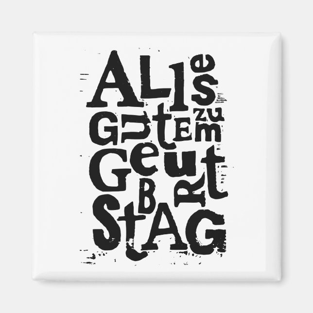 Íman Alemão "Feliz Aniversário" Lino Impressão (Frente)