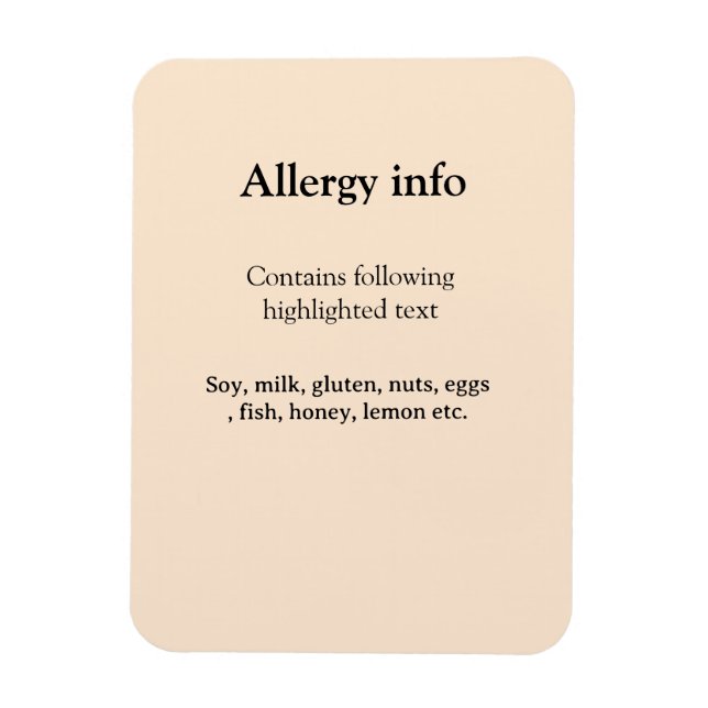 Íman alerta de alergia alimentar adicionar nome texto i (Vertical)